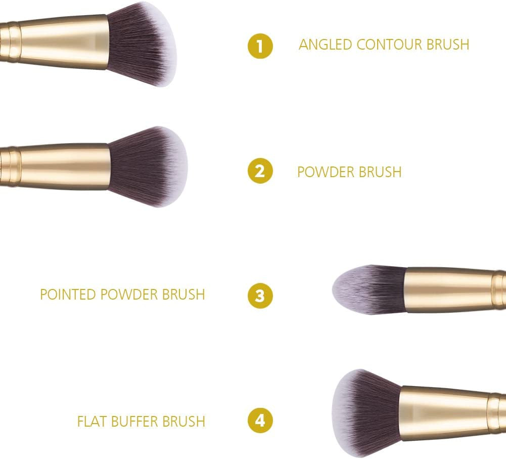 Makeup Brushes Duo End Foundation Powder Buffer and Contour Synthetic Cosmetic Tools 2Pcs Gold