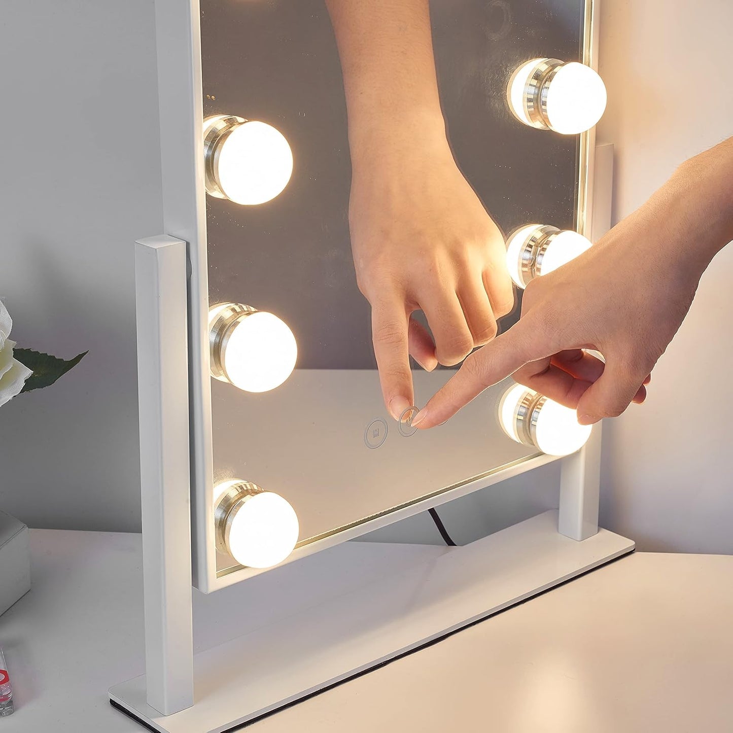 Vanity Mirror with Lights,Lighted Vanity Mirror with 9 Dimmable Bulbs for Dressing Room & Bedroom,3 Color Lighting,Modes Detachable 10X Magnification 360°Ratation(White)