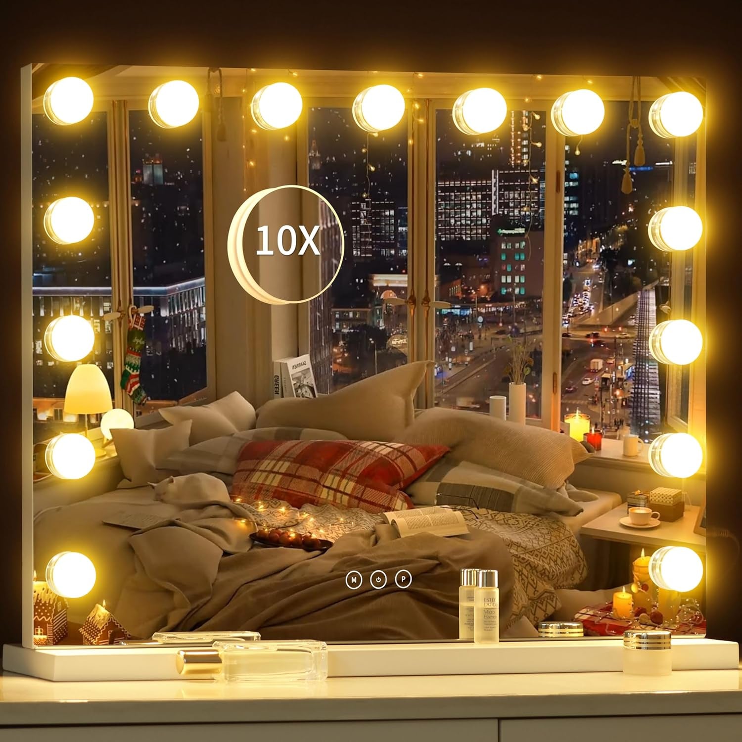 Vanity Mirror with Lights Lighted Makeup Mirror with 15 Dimmable LED Bulbs,3 Color Lighting Modes,Usb Charging Port Touch Control,Sturdy Metal Frame Design 22.8X18 Inch,White