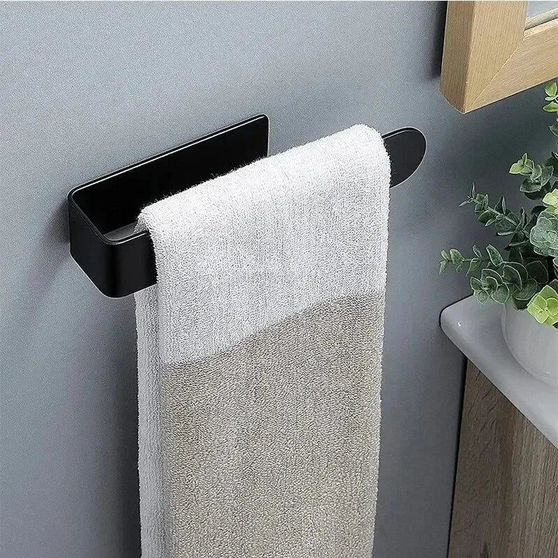 Stainless Steel Towel Rack Hole-Free Self-Adhesive Wall Clothes Rack Bathroom Single Bar Space Saving Towel Rack