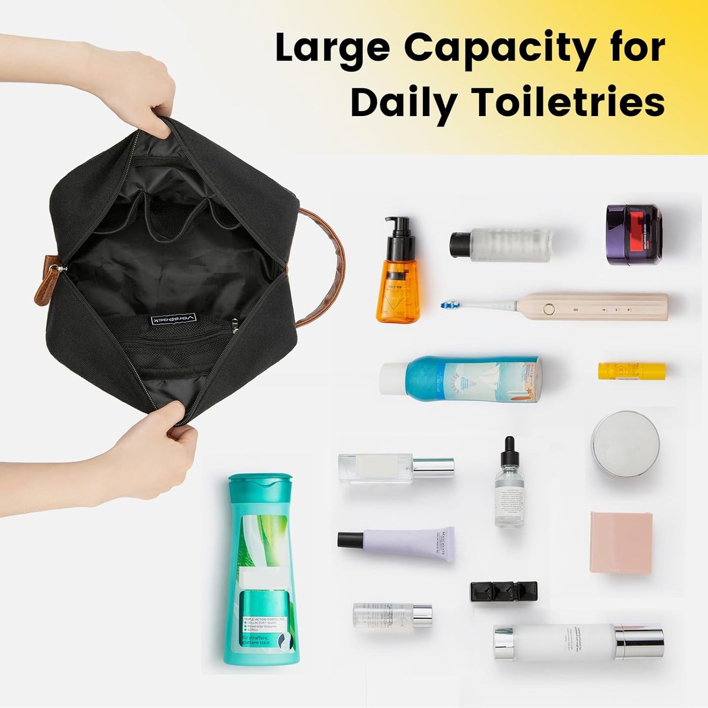 Toiletry Bag Hanging Dopp Kit for Men Water Resistant Canvas Shaving Bag for Travel, Black, Medium