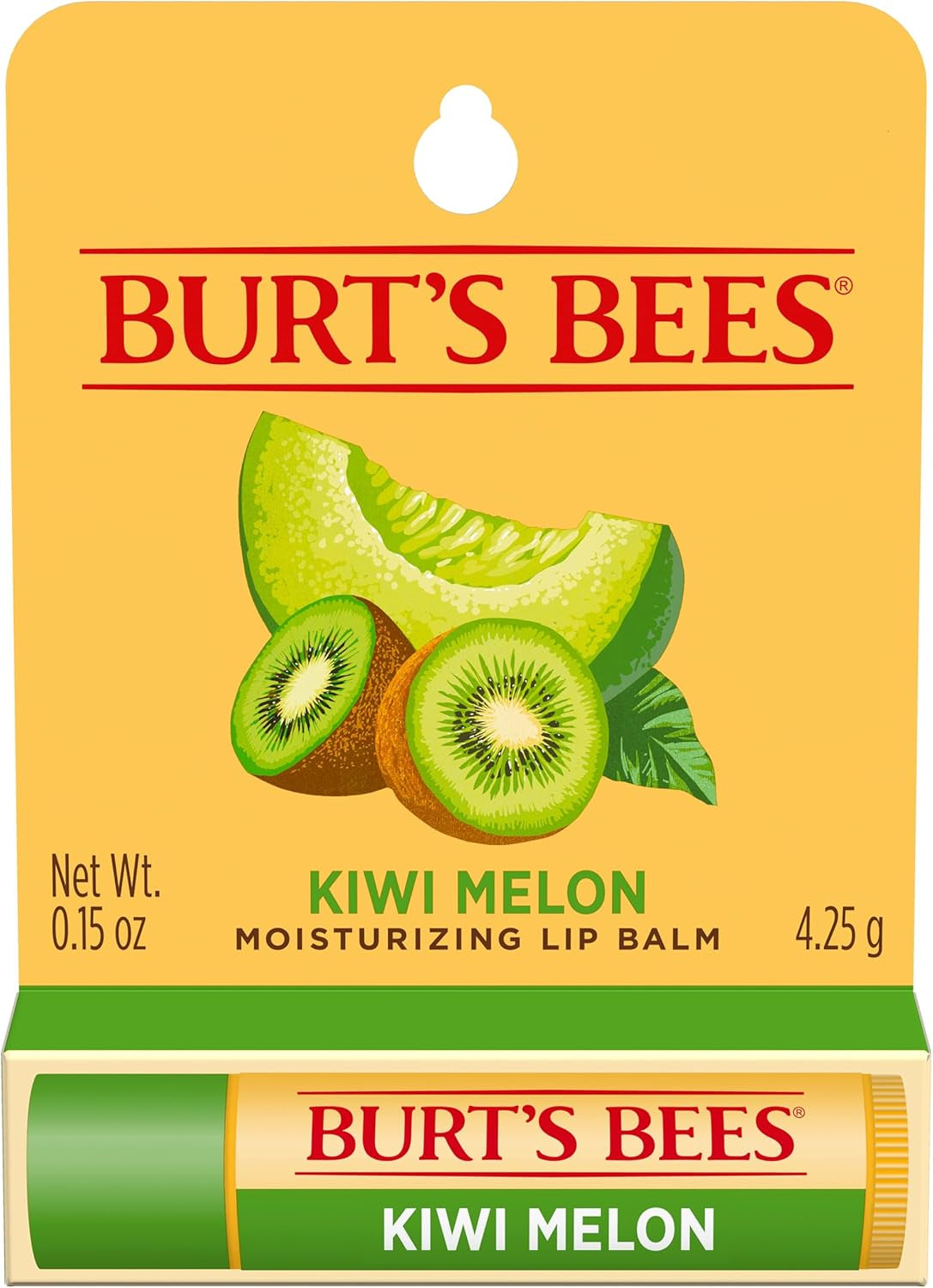 100% Natural Origin Moisturising Lip Balm, Kiwi Melon with Beeswax and Fruit Extracts, 1 Tube, 4.25G