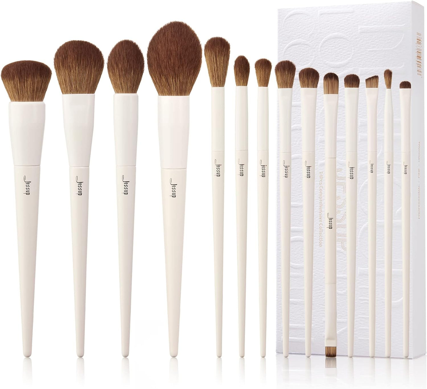 Makeup Brushes 14Pcs Makeup Brush Set Premium Synthetic Powder Foundation Contour Blush Concealer Eye Shadow Blending Liner Make up Brush Kit Light Grey T329