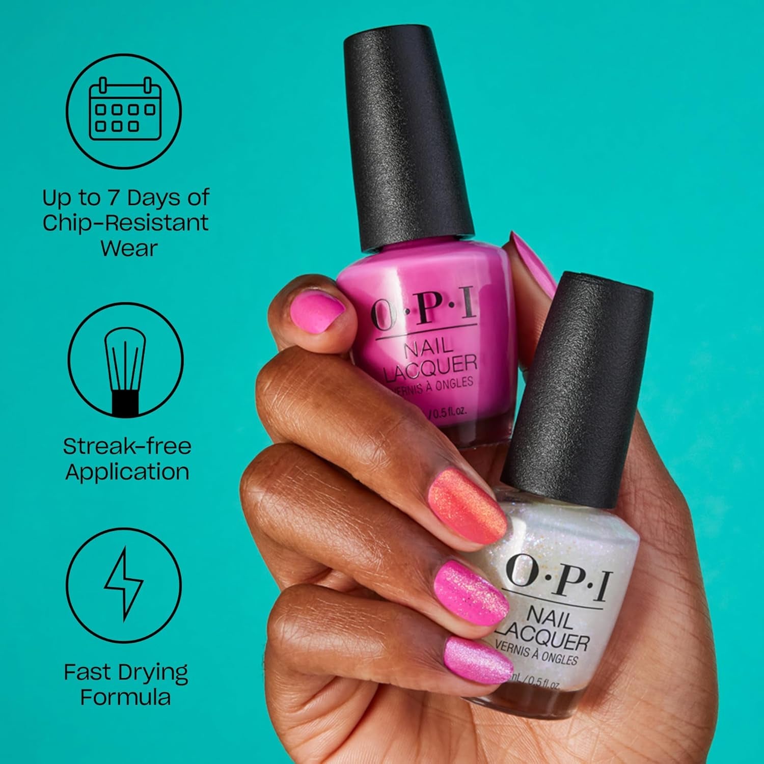 OPI Nail Lacquer, up to 7 Days of Wear, Chip Resistant and Fast Drying Nail Polish, 15Ml