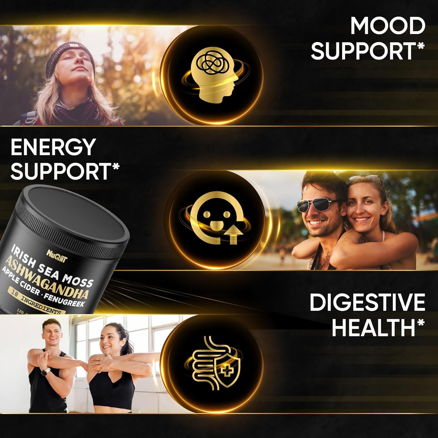 Organic Ashwagandha Capsules 15000Mg Irish Sea Moss 3000Mg Apple Cider Vinegar 3000Mg & More - Support Strength, Brain Health & Immune System - 120 Vegan Capsules