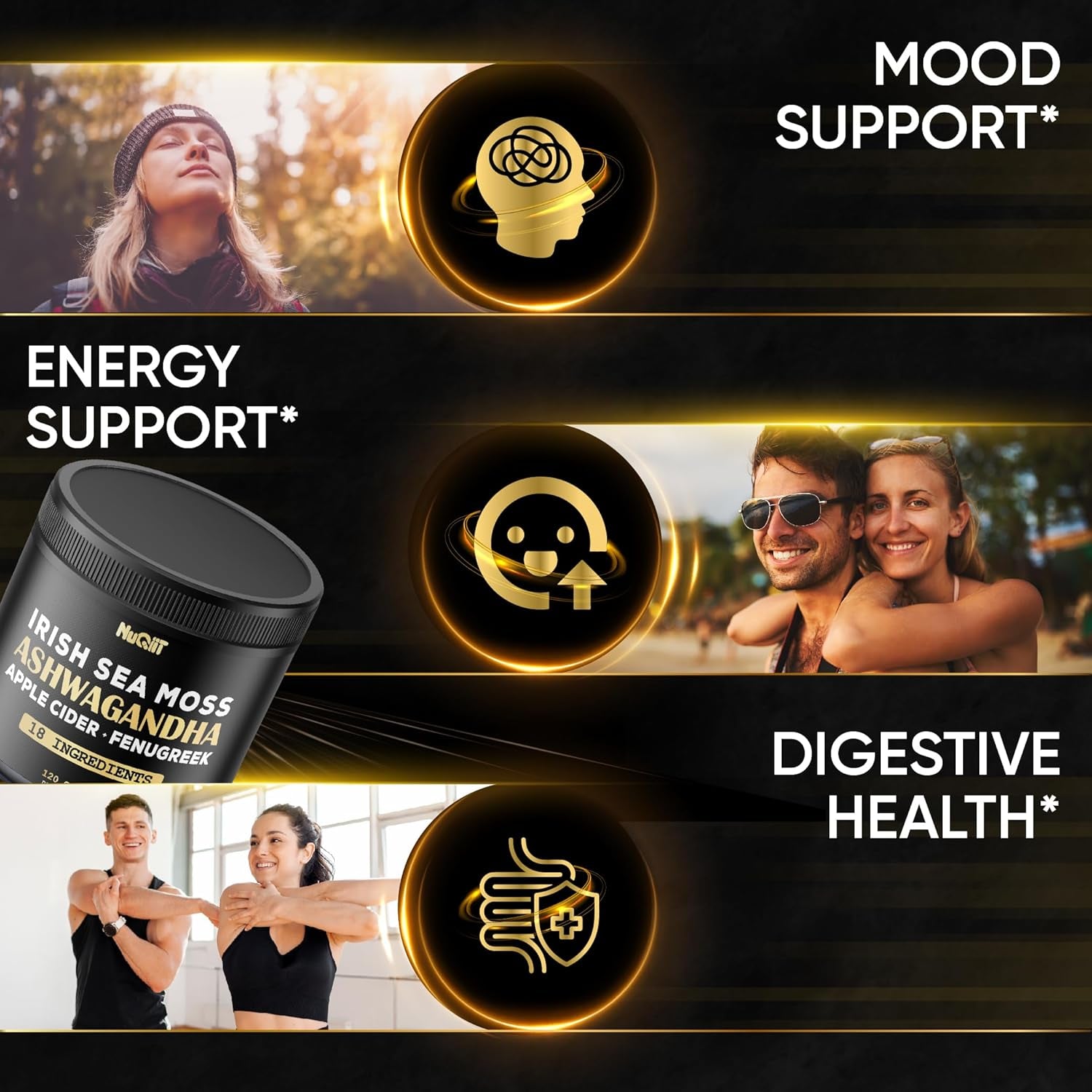 Organic Ashwagandha Capsules 15000Mg Irish Sea Moss 3000Mg Apple Cider Vinegar 3000Mg & More - Support Strength, Brain Health & Immune System - 120 Vegan Capsules