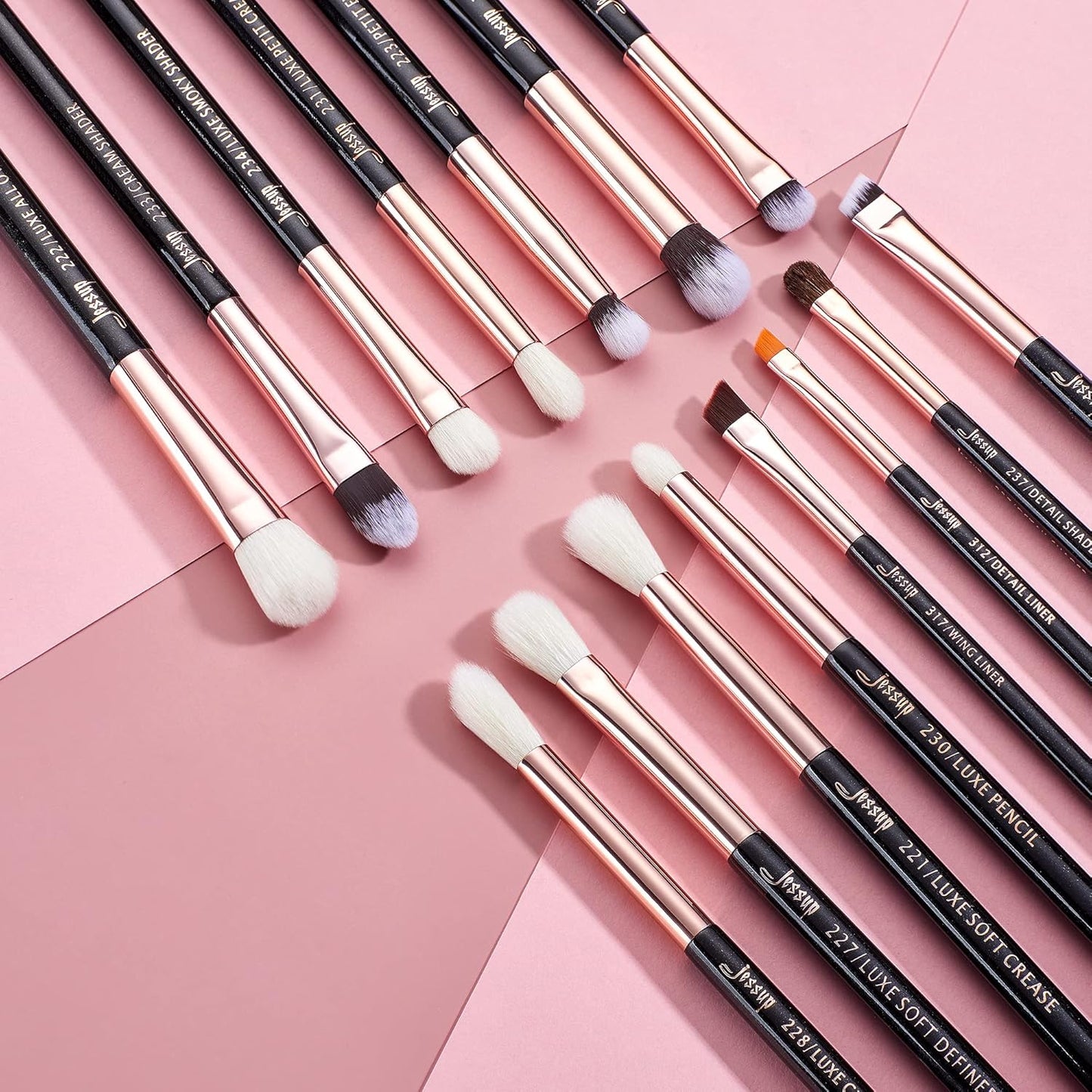 15Pcs Professional Makeup Brushes Set Make up Brush Tools Kit Cosmetics Tools Eye Liner Shader Wood Handle Natural-Synthetic Hair Brushes T157 (Pearl Black/Rose Gold)