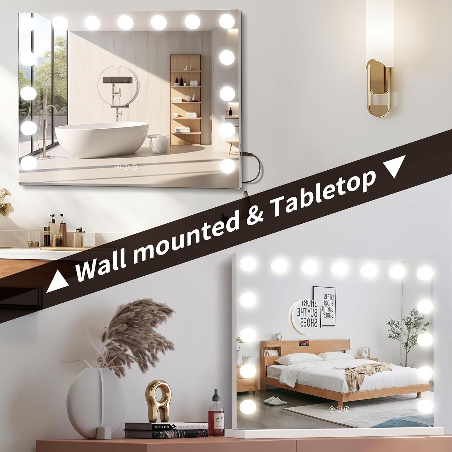 Vanity Mirror with Lights Lighted Makeup Mirror with 15 Dimmable LED Bulbs,3 Color Lighting Modes,Usb Charging Port Touch Control,Sturdy Metal Frame Design 22.8X18 Inch,White