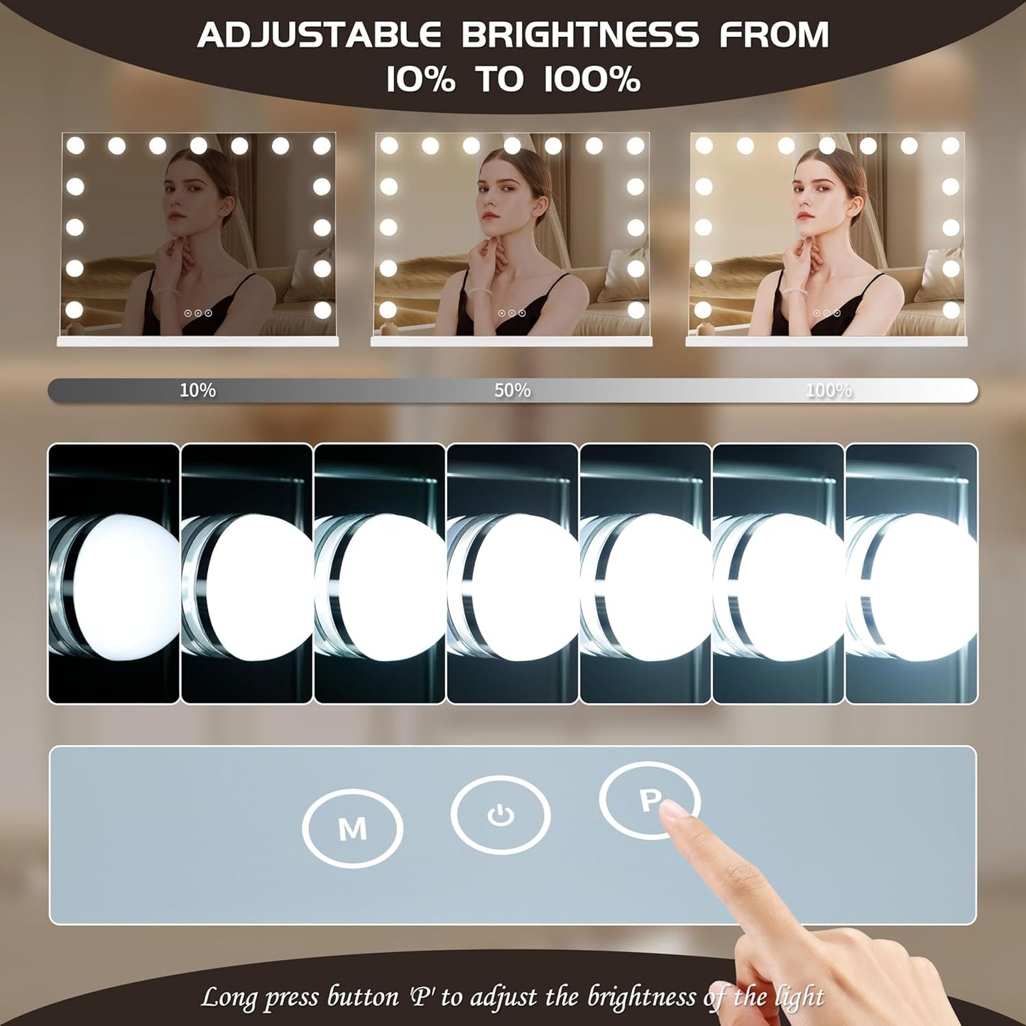 Vanity Mirror with Lights Lighted Makeup Mirror with 15 Dimmable LED Bulbs,3 Color Lighting Modes,Usb Charging Port Touch Control,Sturdy Metal Frame Design 22.8X18 Inch,White