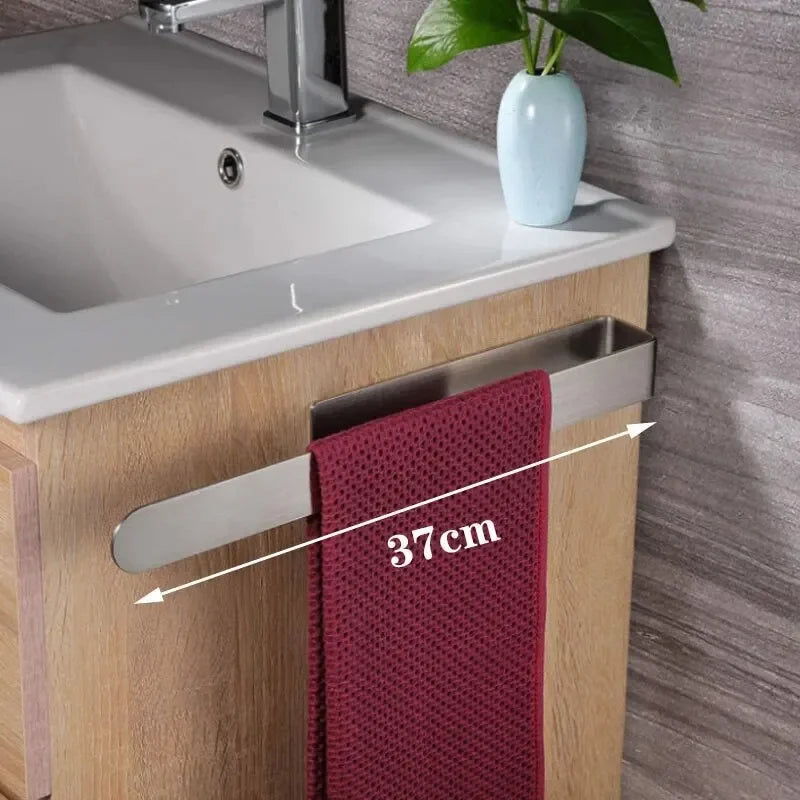 Stainless Steel Towel Rack Hole-Free Self-Adhesive Wall Clothes Rack Bathroom Single Bar Space Saving Towel Rack