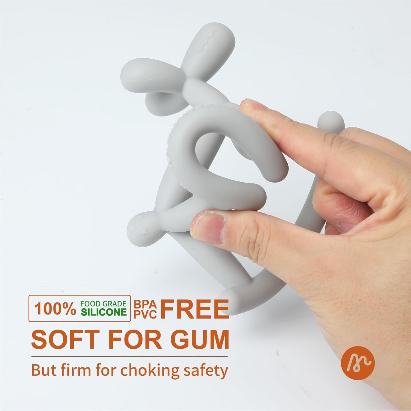 Teething Toy for Baby 3, 6, 12, 18 Months Infant, Jellydog Never Drop Food Grade Silicone Rocking Teether, Prevent Choking & Odorless, Less Dust and Hair Adhesion, Baby Gift, Cyan Blue