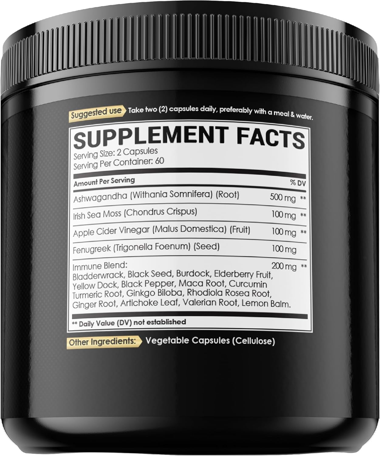 Organic Ashwagandha Capsules 15000Mg Irish Sea Moss 3000Mg Apple Cider Vinegar 3000Mg & More - Support Strength, Brain Health & Immune System - 120 Vegan Capsules