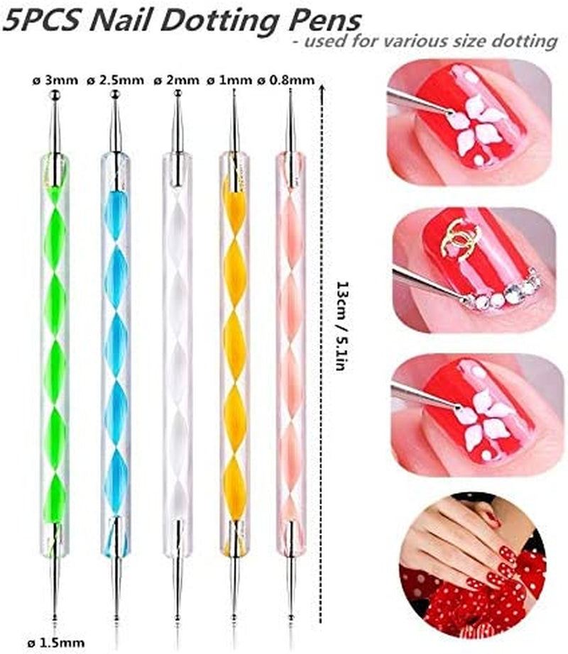 5PCS Dotting Pens with 3 PCS Nail Painting Brushes, Nail Art Design Tools