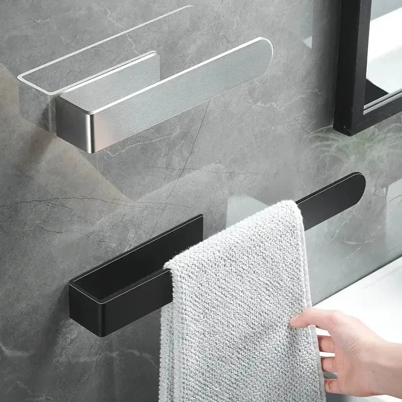 Stainless Steel Towel Rack Hole-Free Self-Adhesive Wall Clothes Rack Bathroom Single Bar Space Saving Towel Rack