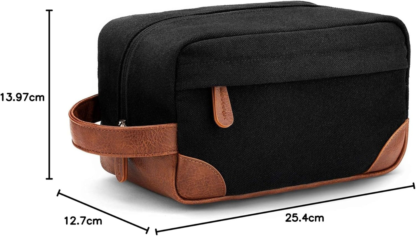 Toiletry Bag Hanging Dopp Kit for Men Water Resistant Canvas Shaving Bag for Travel, Black, Medium
