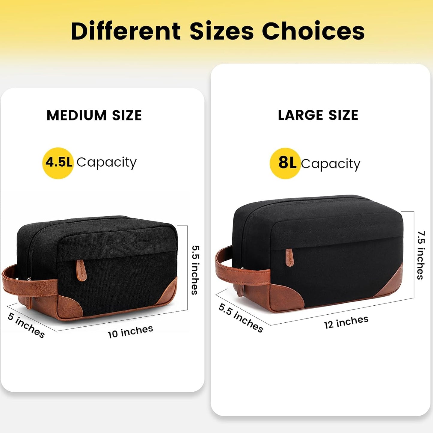 Toiletry Bag Hanging Dopp Kit for Men Water Resistant Canvas Shaving Bag for Travel, Black, Medium