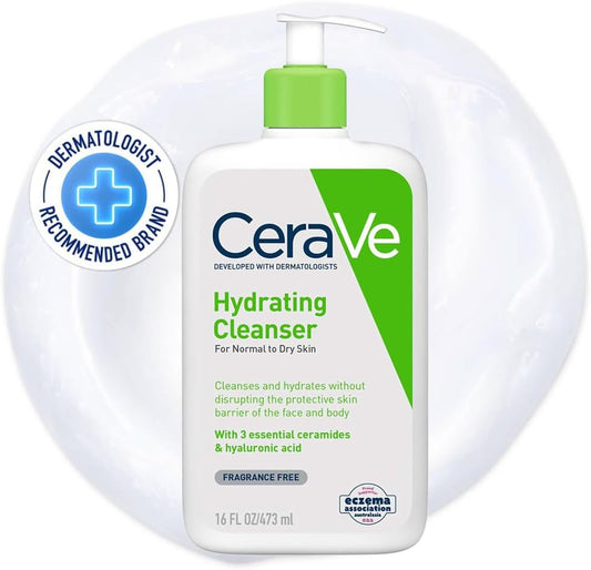 Hydrating Cleanser Face Wash for Normal to Dry Skin | Hyaluronic Acid + 3 Essential Ceramides | Cleanses and Hydrates without Disrupting Natural Skin Barrier of the Face and Body | 473Ml