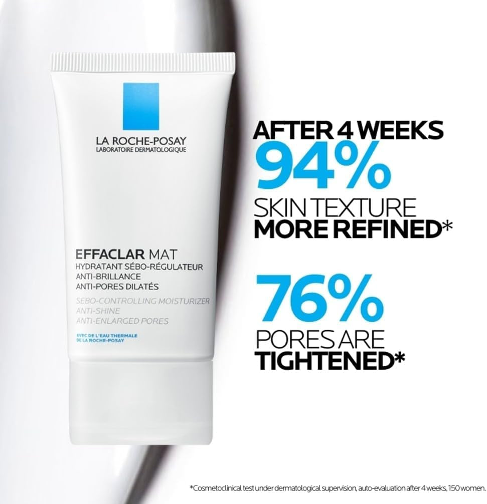 La Roche-Posay Anti-Acne Moisturiser, Anti-Shine, Anti-Enlarged Pores, Sebo-Controling Moisturiser, Effaclar Mat, 40Ml