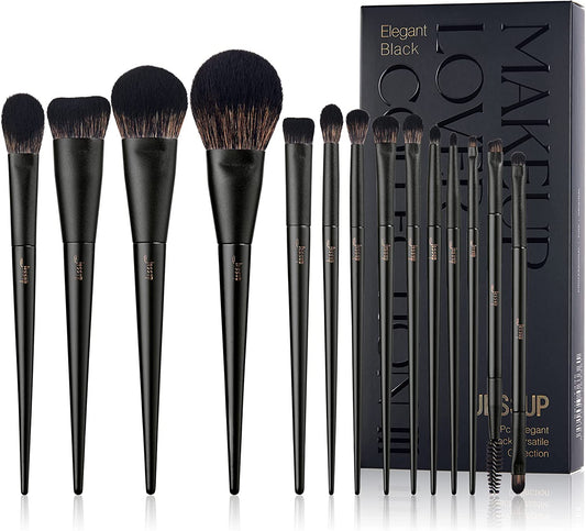 Makeup Brushes Set  Make up Brushes 14Pcs Black Kabuki Foundation Eyeshadow Contour Concealer Powder Eyeliner Crease Eyebrow Blending Brush, T336