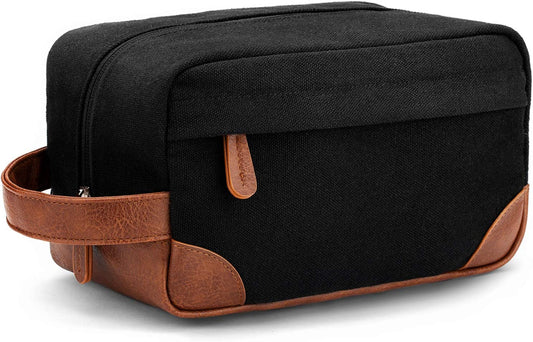 Toiletry Bag Hanging Dopp Kit for Men Water Resistant Canvas Shaving Bag for Travel, Black, Medium