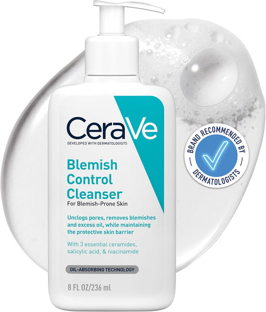 Blemish Control Cleanser Gel Face Wash for Blackheads, Blocked Pores & Acne-Prone Skin, 2% Salicylic Acid + Niacinamide + Purifying Clay + Ceramides, Lightweight + Oil-Absorbing, 236Ml